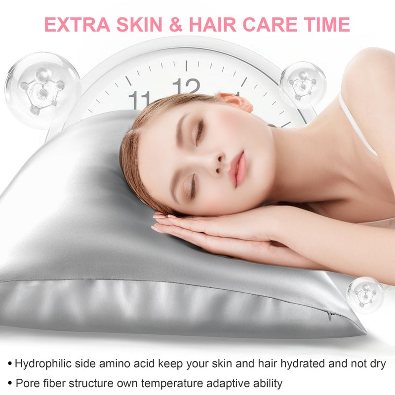 LYSHIN Mulberry Silk Pillow Cases King Size with Hidden Zipper  Ultra Smooth and Soft Breathable Cooling Silk Satin Pillowcase for Hair and Skin  Gifts for Women Men (Light Grey  20x36 Inches  1 Pack) - Image 3