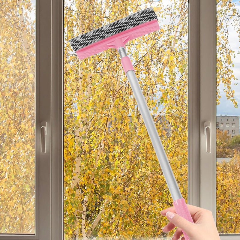 Double-Sided Glass Cleaning Wiper with Extendable Pink Handle Plastic Window Cleaner for Bathroom Kitchen Balcony Mirrors Shower Doors Lightweight and Scratch - Image 2