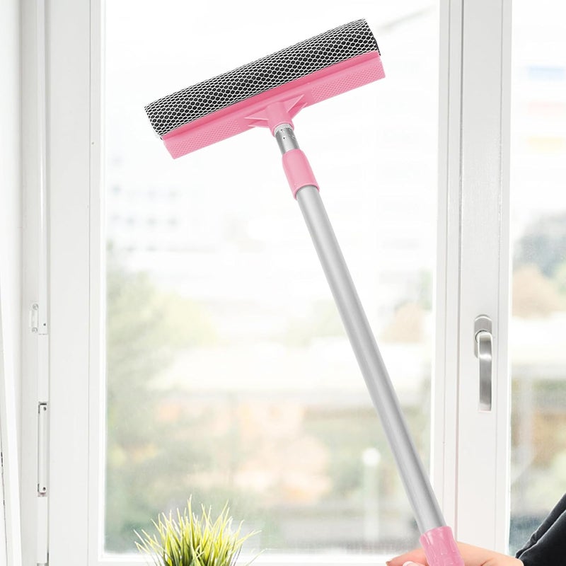 Double-Sided Glass Cleaning Wiper with Extendable Pink Handle Plastic Window Cleaner for Bathroom Kitchen Balcony Mirrors Shower Doors Lightweight and Scratch - Image 3