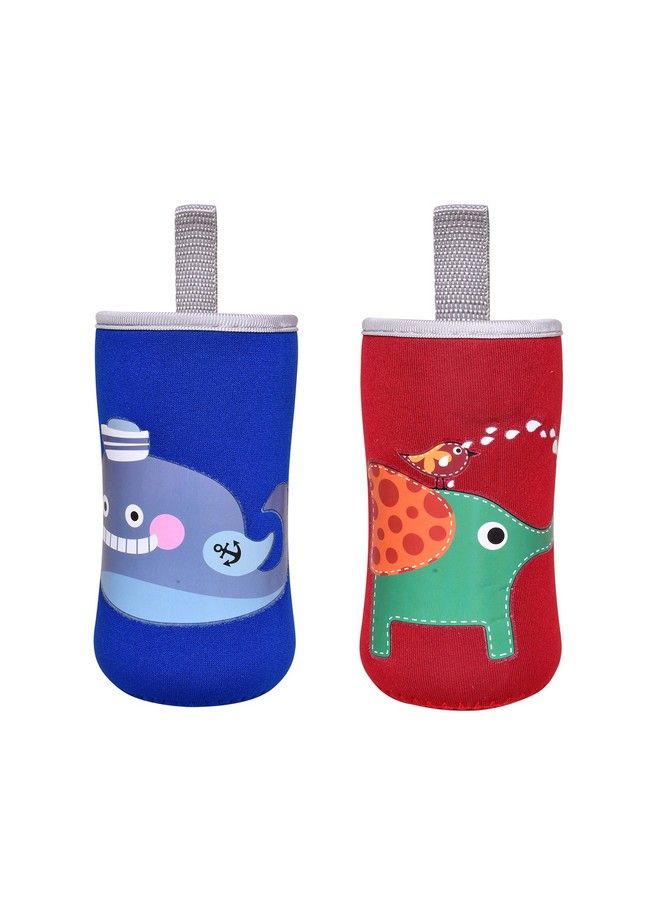? Cute Animated Patterned Soft Stretchable Baby Feeding Bottle Cover With Easy To Hold Strap For 120Ml 150Ml 240Ml (Fish & Elephant Pack Of 2)