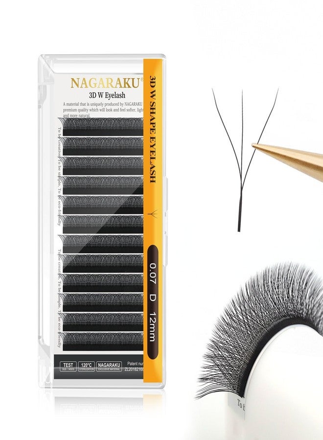 NAGARAKU W Eyelash Extension 3D Volume Premade Fan 0.07mm D curl 12mm from BELLE GAGA Matte Black Cluster Easy Fanning yy Eye Lashes - Image 1