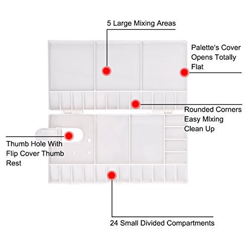 Transon Paint Palette Box 33 Wells for Mixing Gouache, Acrylic and Oil Paint with 1 Paint Brush - Image 5