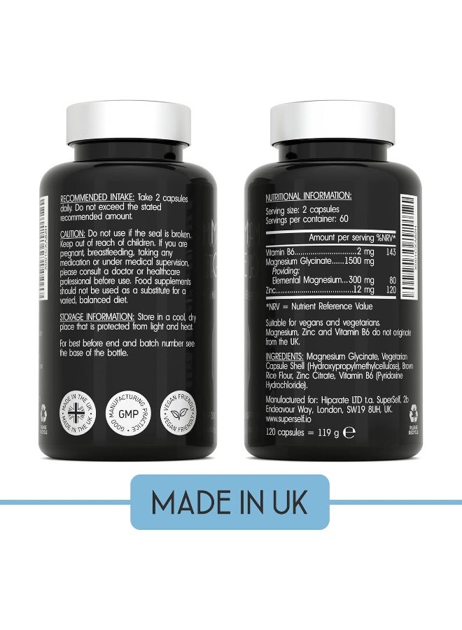 SUPERSELF Magnesium Glycinate Supplement - 1500mg Magnesium Bisglycinate Capsules with Zinc  Vitamin B6-120 Tablets High Strength Complex - 300mg Chelated Supplement with Zinc - Advanced Absorption - UK Made - Image 3