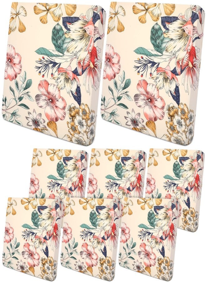 Tegeme 8 Pcs Summer Cushion Cover Stretchable Printed Floral Sofa Cushion Covers Bohemian Printed Washable with Elastic for Furniture Chair Bottom - Image 1