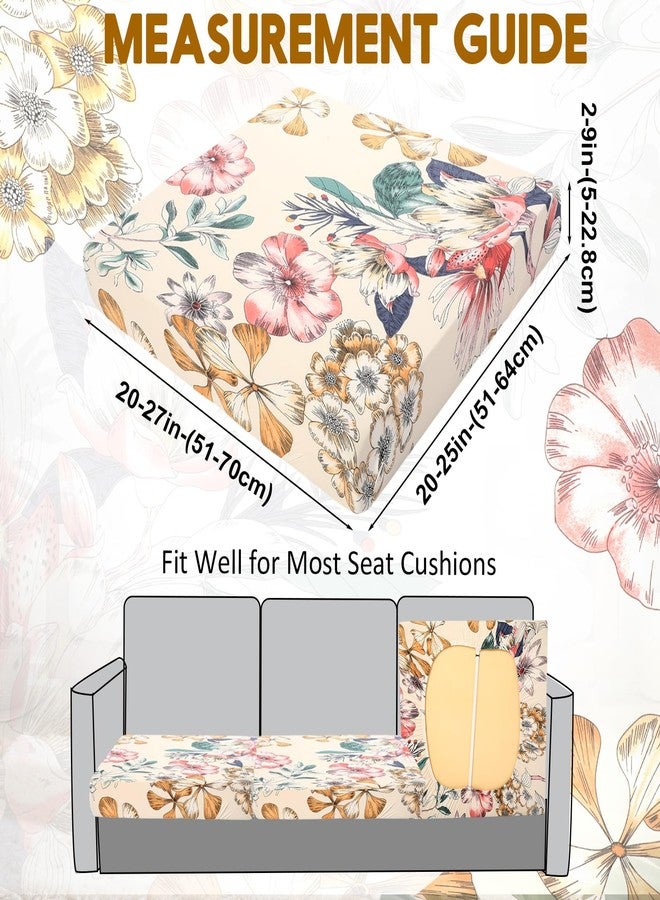 Tegeme 8 Pcs Summer Cushion Cover Stretchable Printed Floral Sofa Cushion Covers Bohemian Printed Washable with Elastic for Furniture Chair Bottom - Image 2