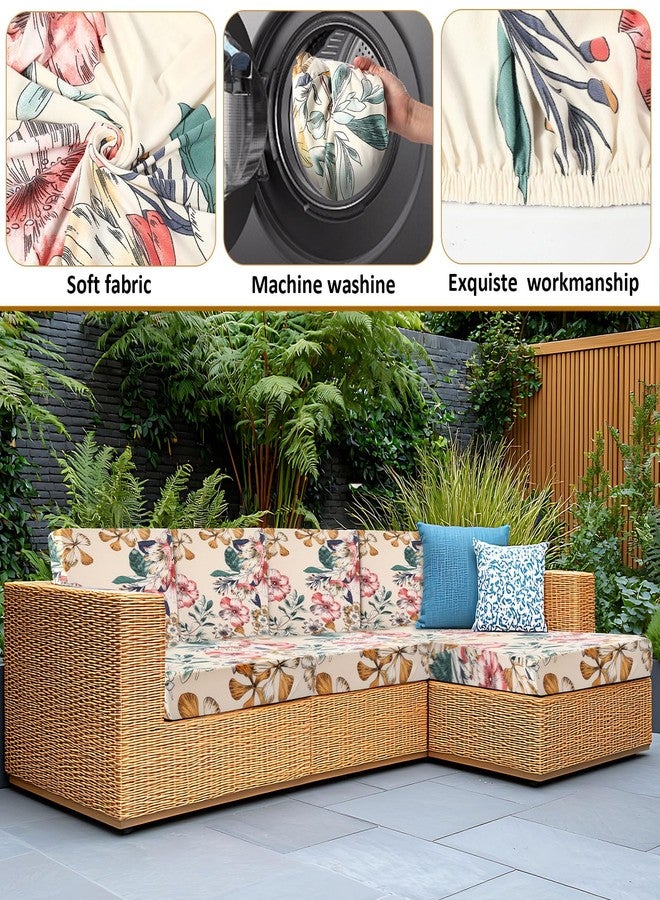 Tegeme 8 Pcs Summer Cushion Cover Stretchable Printed Floral Sofa Cushion Covers Bohemian Printed Washable with Elastic for Furniture Chair Bottom - Image 4