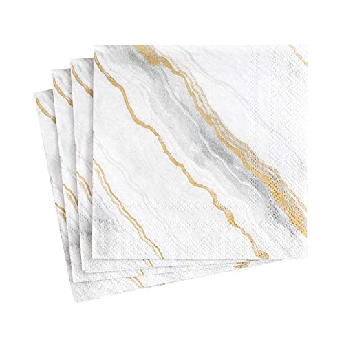 Caspari Marble Paper Cocktail Napkins in Grey 20 Per Package