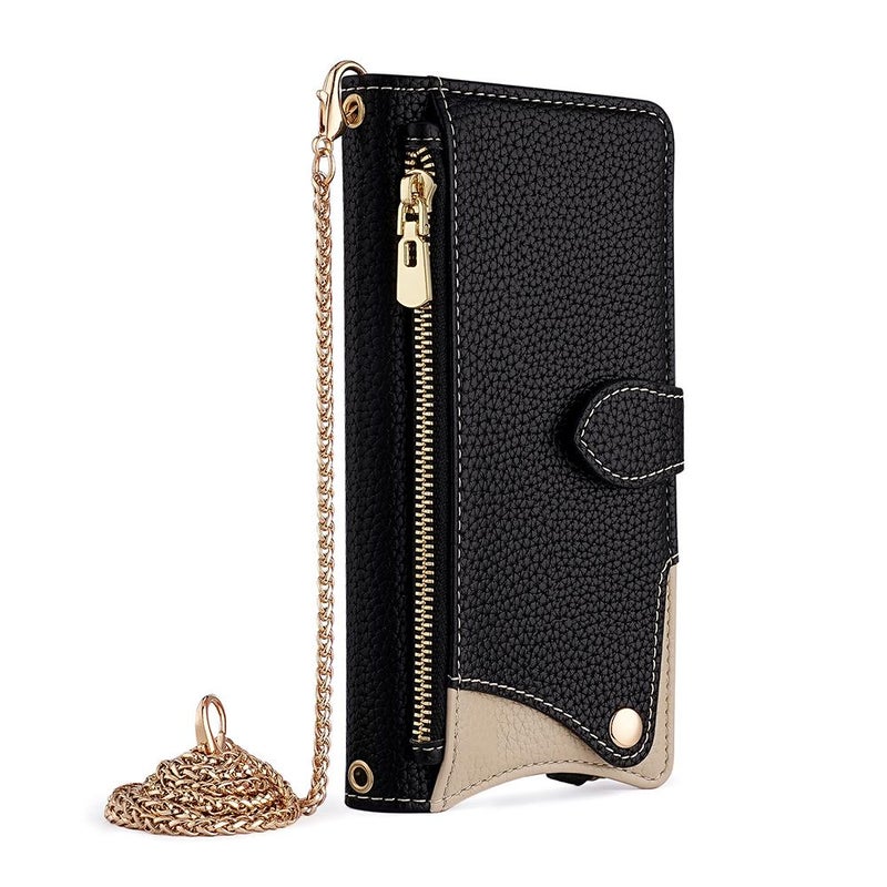 HuHa Protective Cover For Google Pixel 6 Pro Crossbody Chain Fishtail Litchi Leather Phone Case(Black) - Image 2