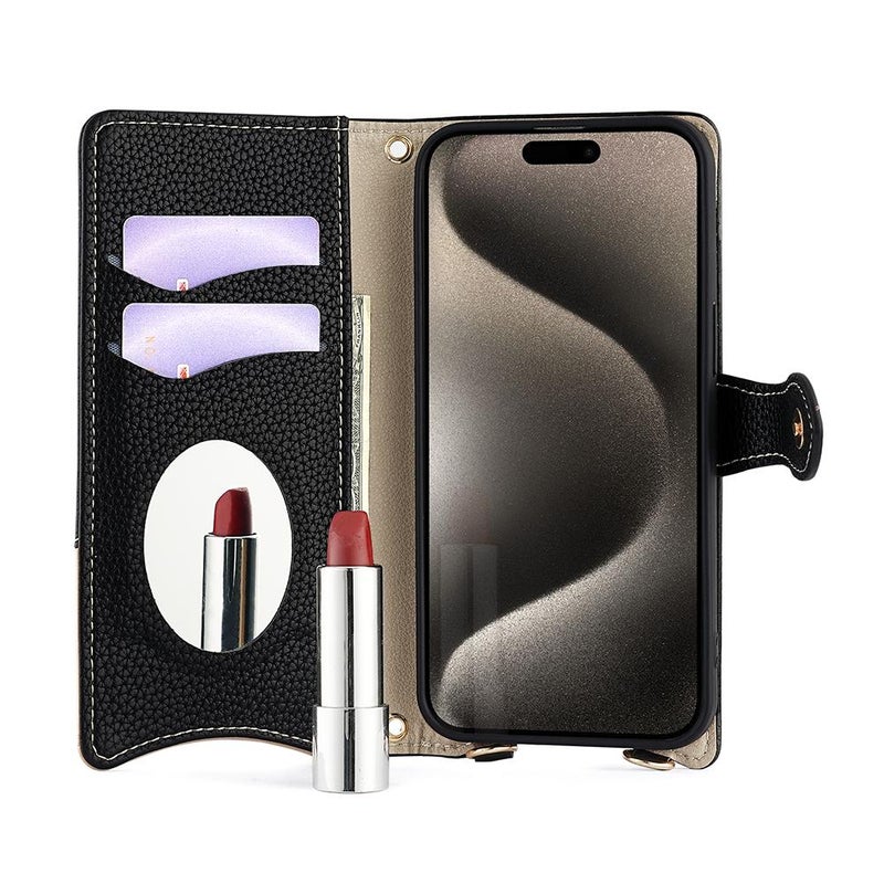 HuHa Protective Cover For Google Pixel 6 Pro Crossbody Chain Fishtail Litchi Leather Phone Case(Black) - Image 3
