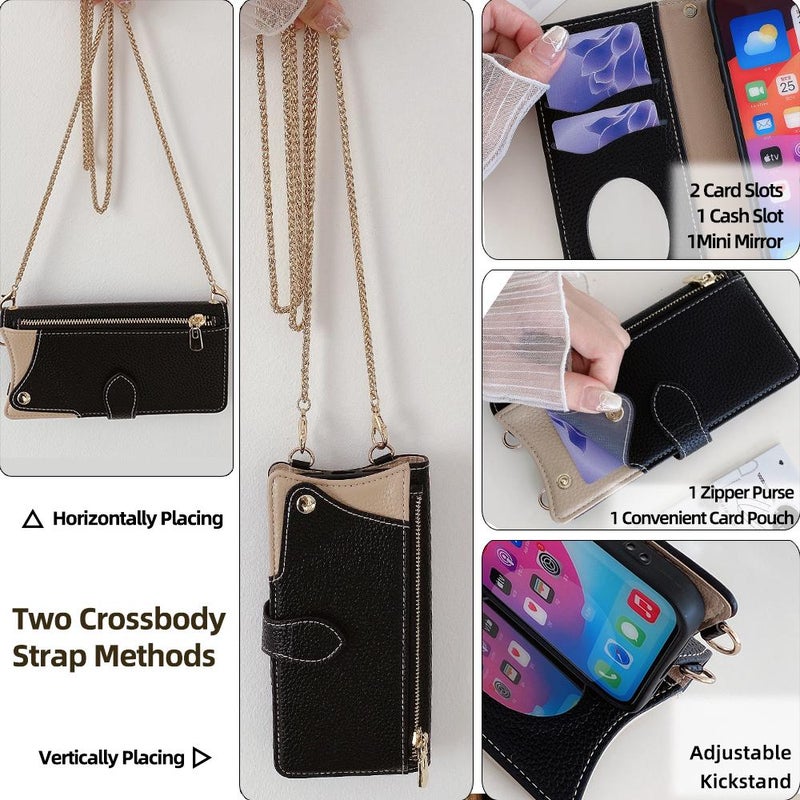 HuHa Protective Cover For Google Pixel 6 Pro Crossbody Chain Fishtail Litchi Leather Phone Case(Black) - Image 5