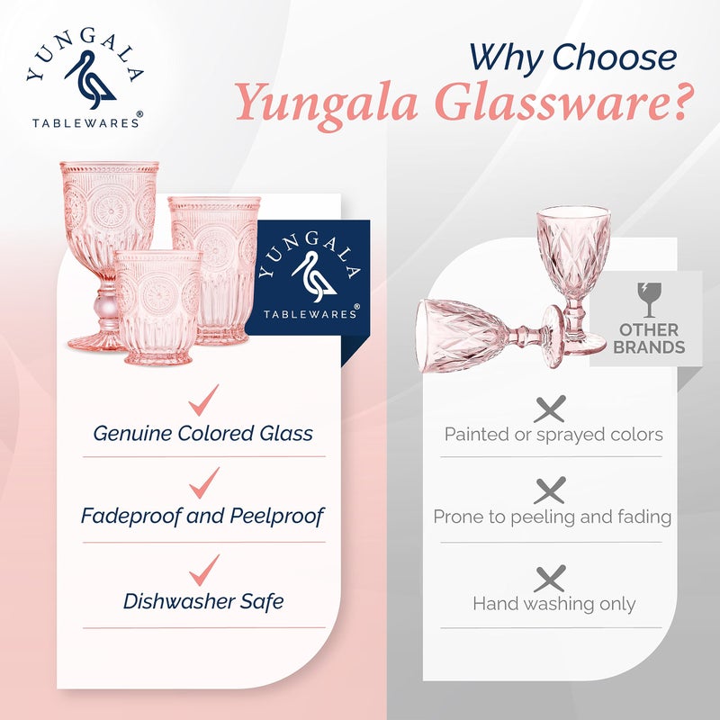 Yungala Pink Wine Glasses Set of 6 Vintage Hobnail Goblets 10 oz Transparent Glassware with Stems Dishwasher Safe - Image 3