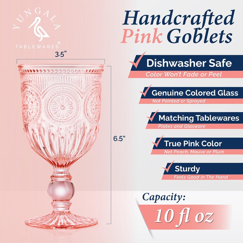 Yungala Pink Wine Glasses Set of 6 Vintage Hobnail Goblets 10 oz Transparent Glassware with Stems Dishwasher Safe - Image 2