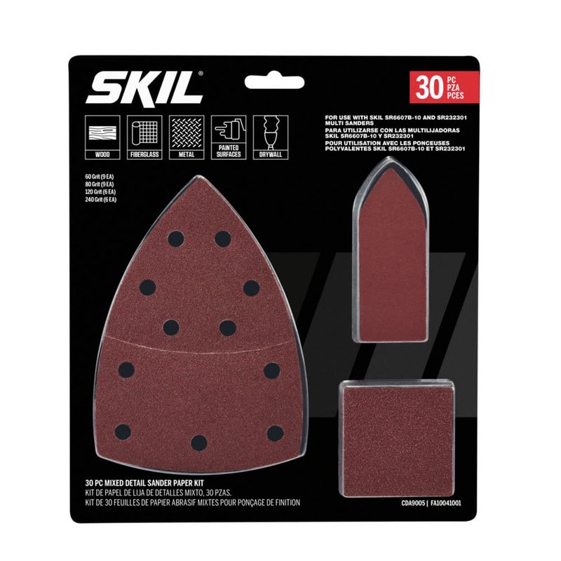 SKIL طقم ورق صنفرة مختلط من SKIL مكون من 30 قطعة بحبيبات 60/80/120/240 لآلات صنفرة SKIL SR232301 و SR6607B-10 - CDA9005 - Image 1