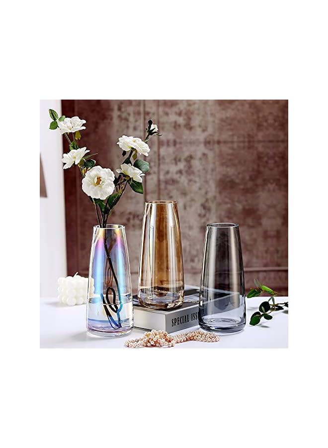 The Bros Flower Glass Vase for Decor Home Transparent Vase Handmade Modern Large Flower Vases for Centerpieces Living Room Kitchen Office Wedding Party 8.7 Inch (Iridescent Clear) - Image 3