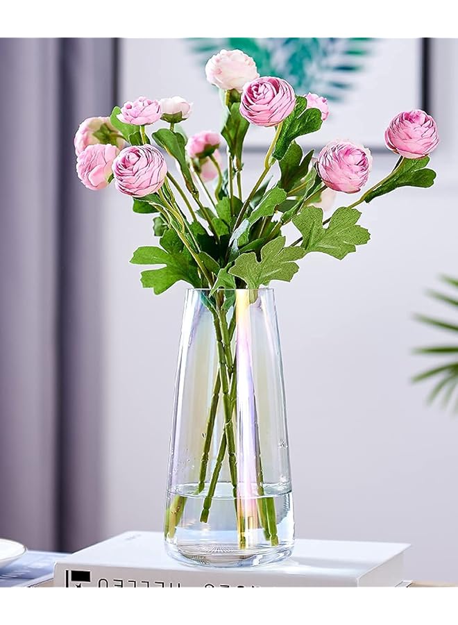 The Bros Flower Glass Vase for Decor Home Transparent Vase Handmade Modern Large Flower Vases for Centerpieces Living Room Kitchen Office Wedding Party 8.7 Inch (Iridescent Clear) - Image 1