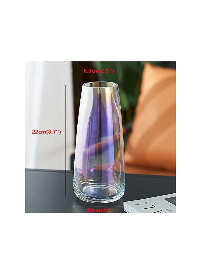The Bros Flower Glass Vase for Decor Home Transparent Vase Handmade Modern Large Flower Vases for Centerpieces Living Room Kitchen Office Wedding Party 8.7 Inch (Iridescent Clear) - Image 2