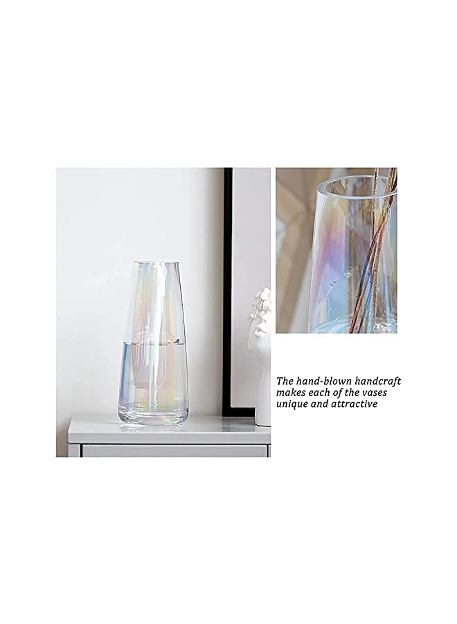 The Bros Flower Glass Vase for Decor Home Transparent Vase Handmade Modern Large Flower Vases for Centerpieces Living Room Kitchen Office Wedding Party 8.7 Inch (Iridescent Clear) - Image 4