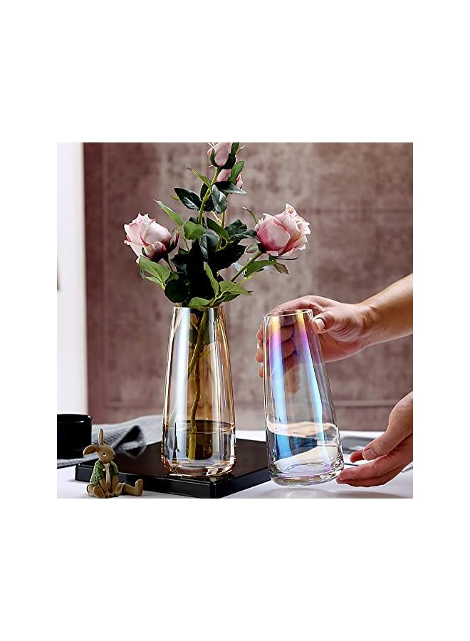 The Bros Flower Glass Vase for Decor Home Transparent Vase Handmade Modern Large Flower Vases for Centerpieces Living Room Kitchen Office Wedding Party 8.7 Inch (Iridescent Clear) - Image 5