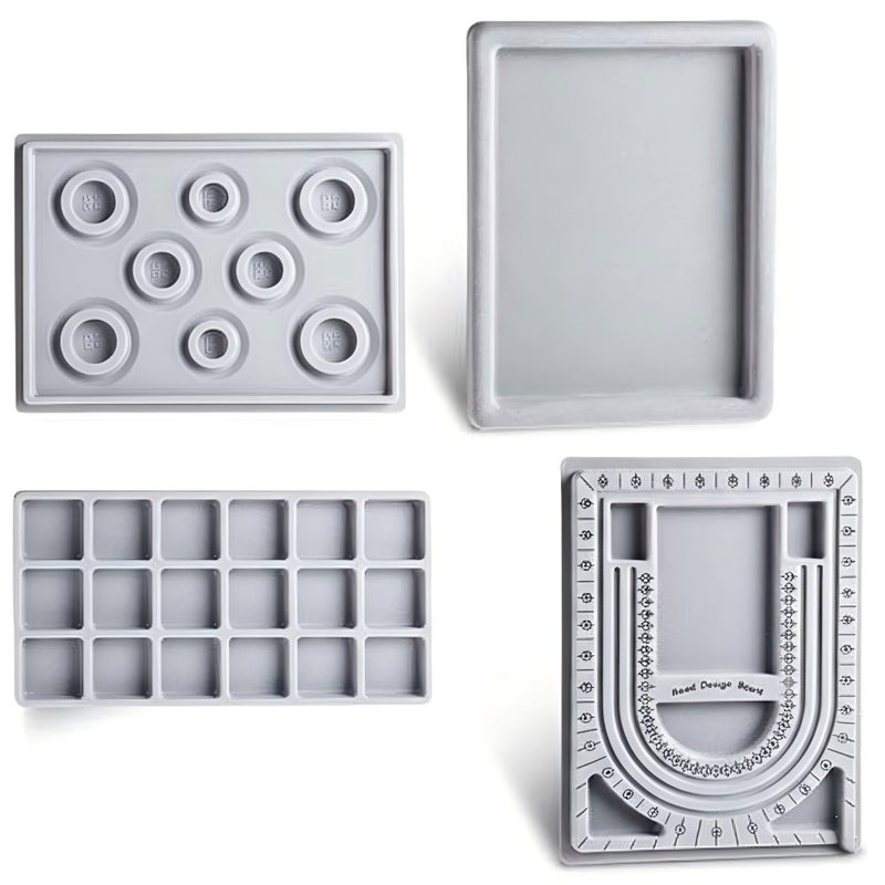 4 Pieces Bead Design Boards Mats Bracelet Design Board Flocked Bead Board Necklace Beading Jewelry Organizer Tray DIY Jewelry Making Tray Bead Tray for Jewelry Making - Image 1