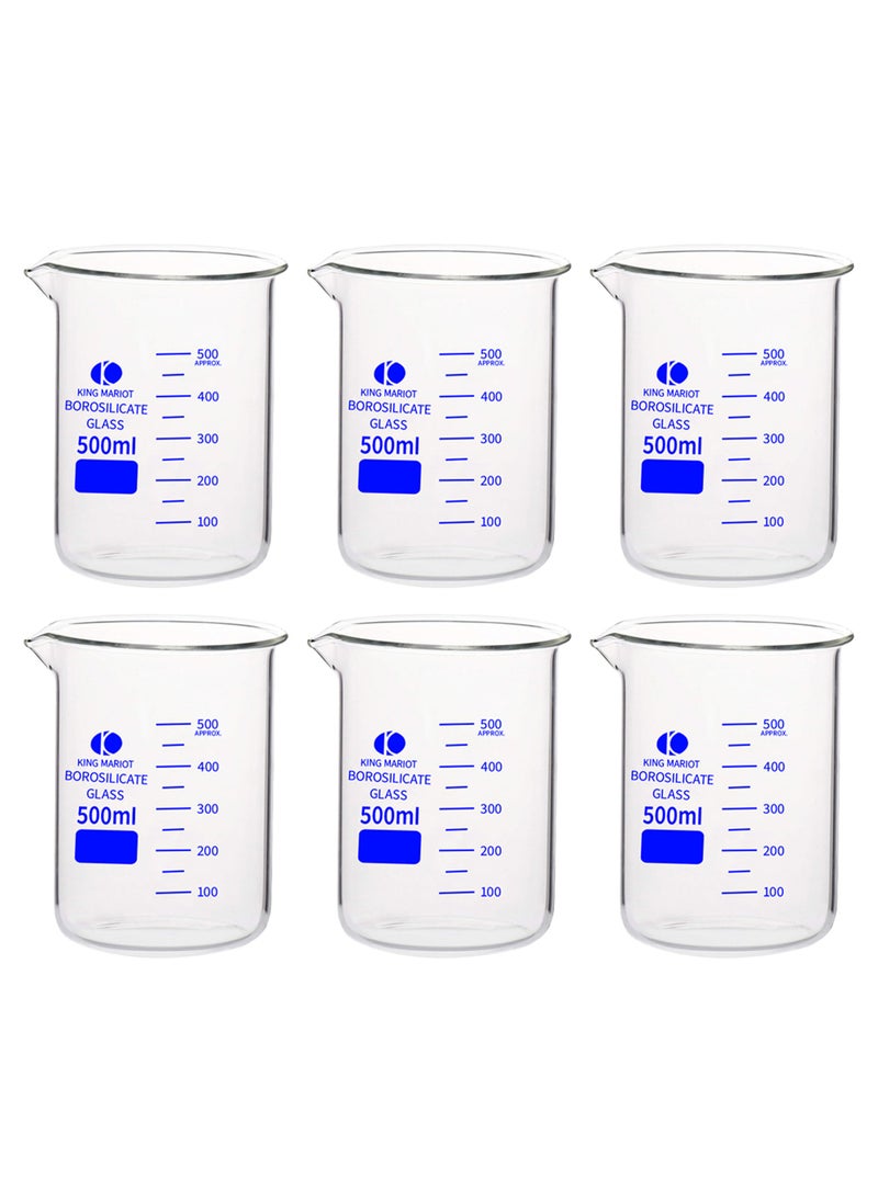 King Mariot Set of 6 King Mariot 500ml Glass Beaker | Graduated Borosilicate 3.3 | High Temperature Resistance | Pour Spout  - Image 1