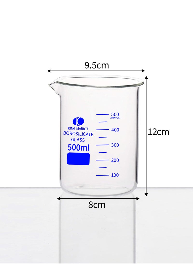King Mariot Set of 6 King Mariot 500ml Glass Beaker | Graduated Borosilicate 3.3 | High Temperature Resistance | Pour Spout  - Image 2