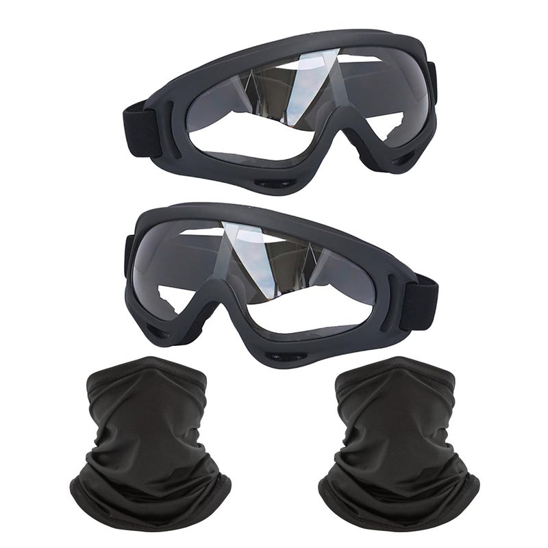 LJDJ Motorcycle Goggles2 Pack Dirt Bike ATV Motocross Riding Hiking Protective with 2 Pack Neck Breathable Bandana Mask Black BlackClear Lens