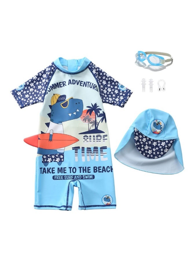 SISGL Children's Swimsuit For Boys Dinosaur Design Short Sleeve With Cap One Piece Surfing Suit Baby Swimming Pool Boy Swimsuit - Image 1
