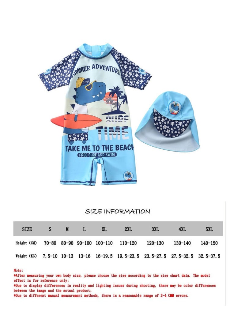 SISGL Children's Swimsuit For Boys Dinosaur Design Short Sleeve With Cap One Piece Surfing Suit Baby Swimming Pool Boy Swimsuit - Image 3