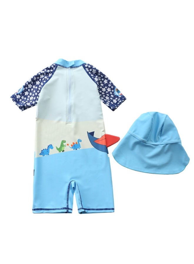 SISGL Children's Swimsuit For Boys Dinosaur Design Short Sleeve With Cap One Piece Surfing Suit Baby Swimming Pool Boy Swimsuit - Image 2