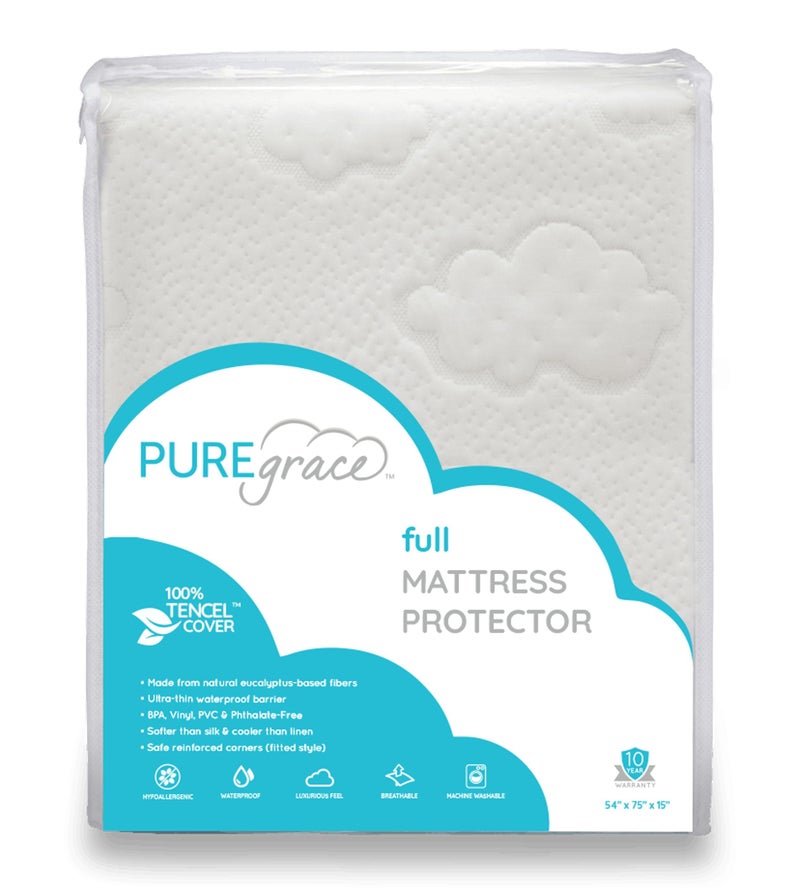 PUREgrace Tencel Mattress Protector Full  Waterproof Noiseless Cover for Potty Training Breathable and Durable with DeepPocketed Corners for Secure Fit