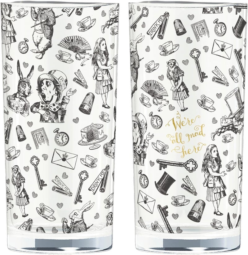 VA Alice in Wonderland Highball Glasses in Gift Box Glass 330 ml  Set of 2 - Image 1