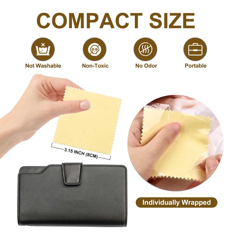 SEVENWELL 50pcs Jewelry Cleaning Cloth Yellow Polishing Cloth for Sterling Silver Gold Platinum Small Silver Polish 8x8cm - Image 2