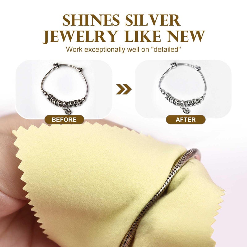 SEVENWELL 50pcs Jewelry Cleaning Cloth Yellow Polishing Cloth for Sterling Silver Gold Platinum Small Silver Polish 8x8cm - Image 3