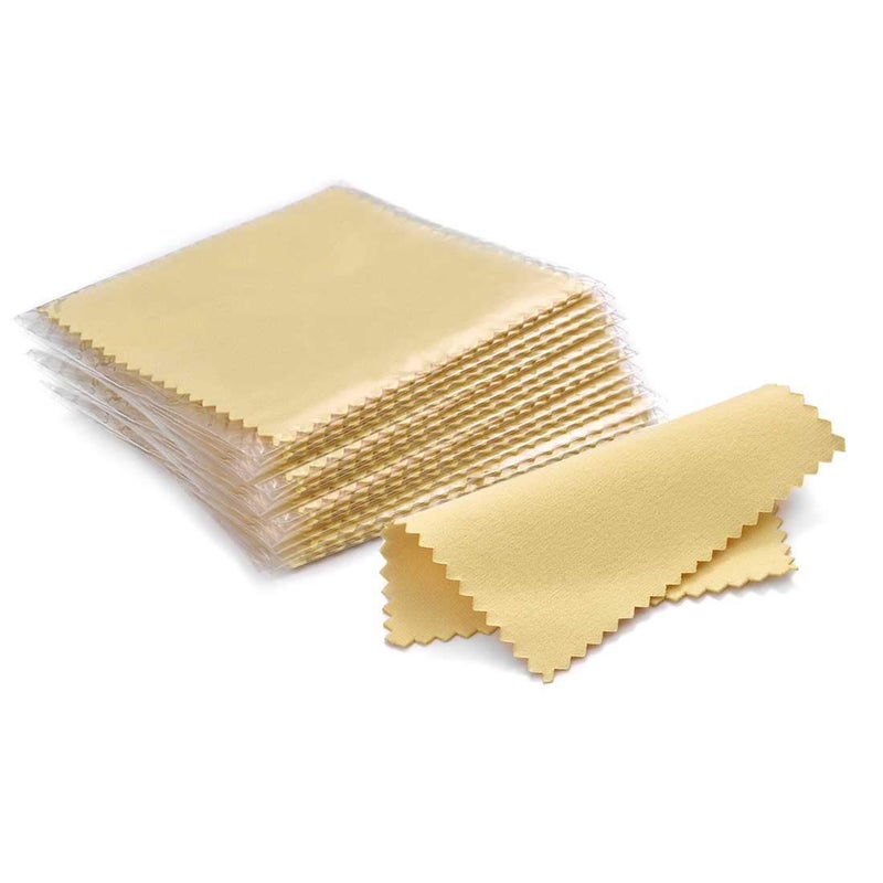 SEVENWELL 50pcs Jewelry Cleaning Cloth Yellow Polishing Cloth for Sterling Silver Gold Platinum Small Silver Polish 8x8cm - Image 1