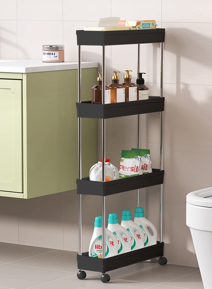 Haidue Four-Layer Multipurpose Storage Rack , 4 Tier Storage Shelf with Four Wheels，Black - Image 4