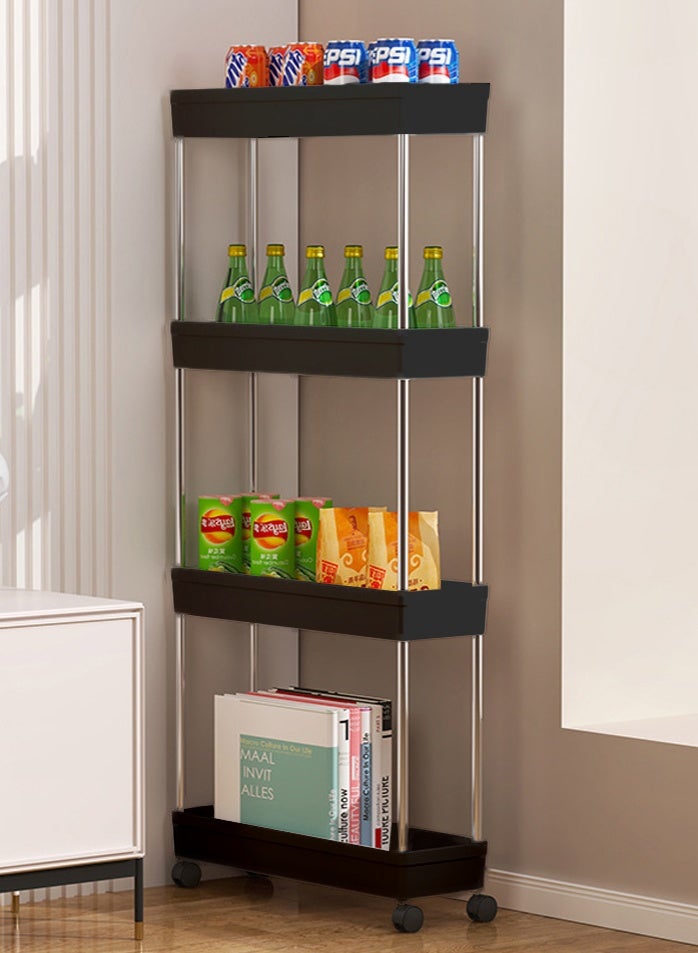 Haidue Four-Layer Multipurpose Storage Rack , 4 Tier Storage Shelf with Four Wheels，Black - Image 3