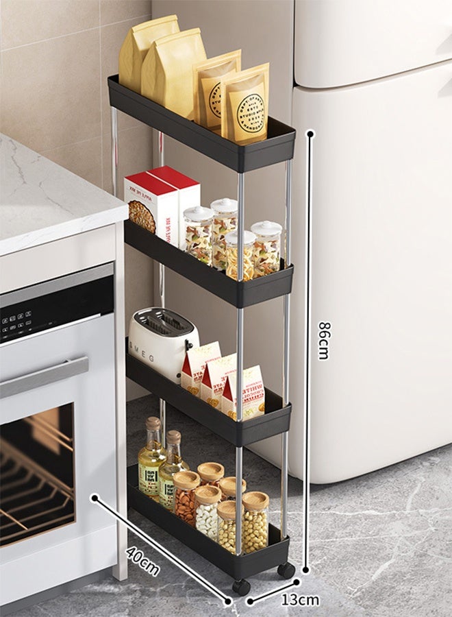 Haidue Four-Layer Multipurpose Storage Rack , 4 Tier Storage Shelf with Four Wheels，Black - Image 2