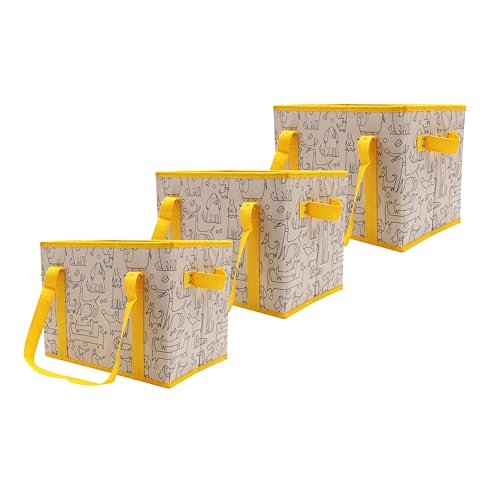 Earthwise Deluxe Collapsible Reusable Shopping Box Grocery Bag Set with Reinforced Bottom Bins Cubes Set of 3 EW1060PPetPals - Image 1