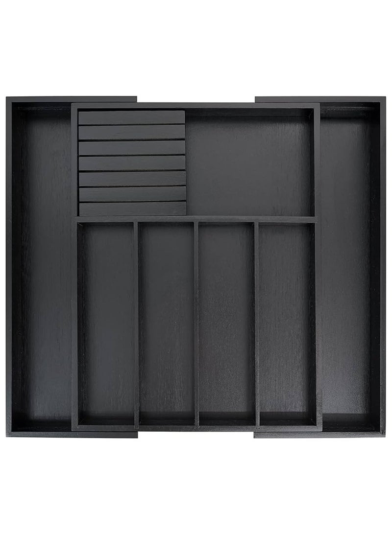 إيباسكت منظم ادراج المطبخ والبوفيه قابل للتمدد من الخيزران حامل  لأدوات المائدة قابل للتعديل منظم فواصل أدراج خشبية لأدوات المائدة الفضية أدوات المائدة السكاكين في المطبخ وغرفة المعيشة والسفرة(لون اسود) - Image 3