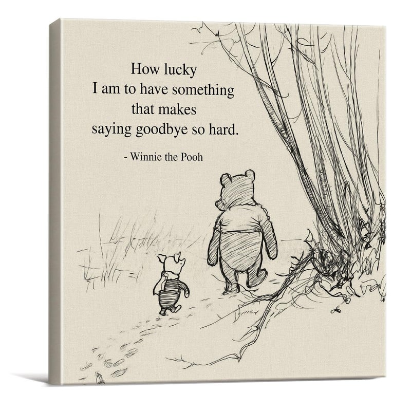 Dolimifa Classic Winnie the Pooh Wall Art Decor Retro How Lucky Am I Quotes Sayings Canvas Painting Pictures Framed Print Sign Artwork Ready to Hang (8x8 Inches) - Image 1