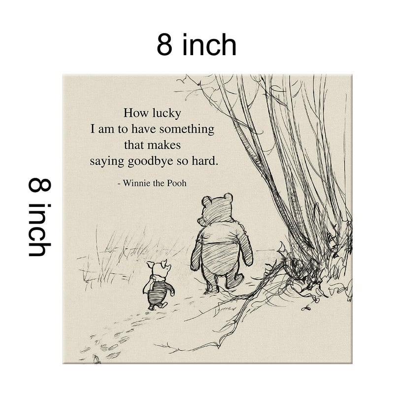 Dolimifa Classic Winnie the Pooh Wall Art Decor Retro How Lucky Am I Quotes Sayings Canvas Painting Pictures Framed Print Sign Artwork Ready to Hang (8x8 Inches) - Image 2