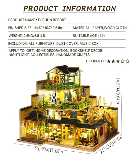 Spilay Dollhouse DIY Miniature Wooden Furniture KitMini Handmade Big Castle Model with Dust Cover Music Boxwith dust Cover 124 Scale Creative Doll House for Adult Gift - Image 5