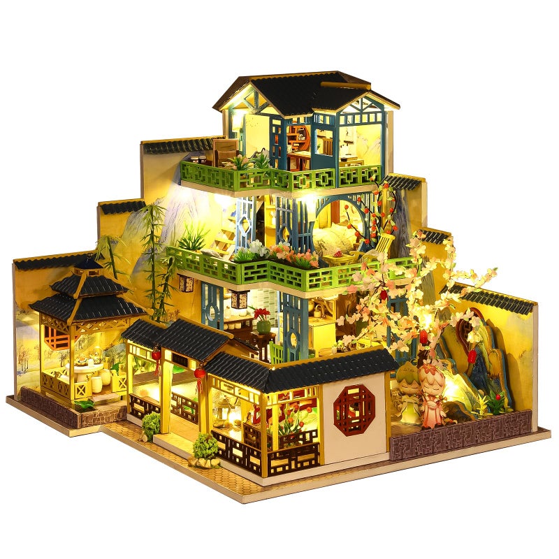 Spilay Dollhouse DIY Miniature Wooden Furniture KitMini Handmade Big Castle Model with Dust Cover Music Boxwith dust Cover 124 Scale Creative Doll House for Adult Gift - Image 3