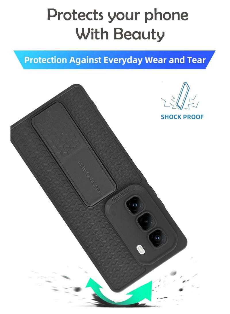 For Infinix Hot 50 Pro Plus 4G Flexible Silicone Case With Magnetic Hand Grip Holder & Kickstand - Strong Grip for Magnetic Car Holder, Stylish & Functional, Ultimate Convenience & Hands-Free Viewing - Black  - Image 3