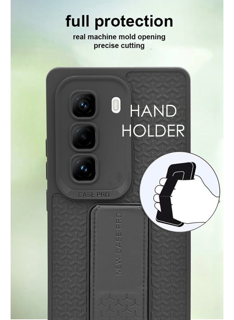 For Infinix Hot 50 Pro Plus 4G Flexible Silicone Case With Magnetic Hand Grip Holder & Kickstand - Strong Grip for Magnetic Car Holder, Stylish & Functional, Ultimate Convenience & Hands-Free Viewing - Black  - Image 4