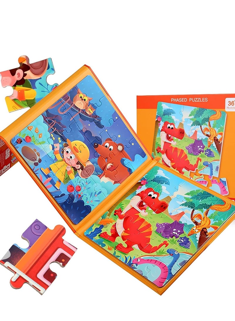 SYOSI Magnetic Puzzles for Kids Ages 4 5 6 7 8 Three Wooden Jigsaw 61 Piece Dinosaur Book Party Favors Girls and Boys - Image 1