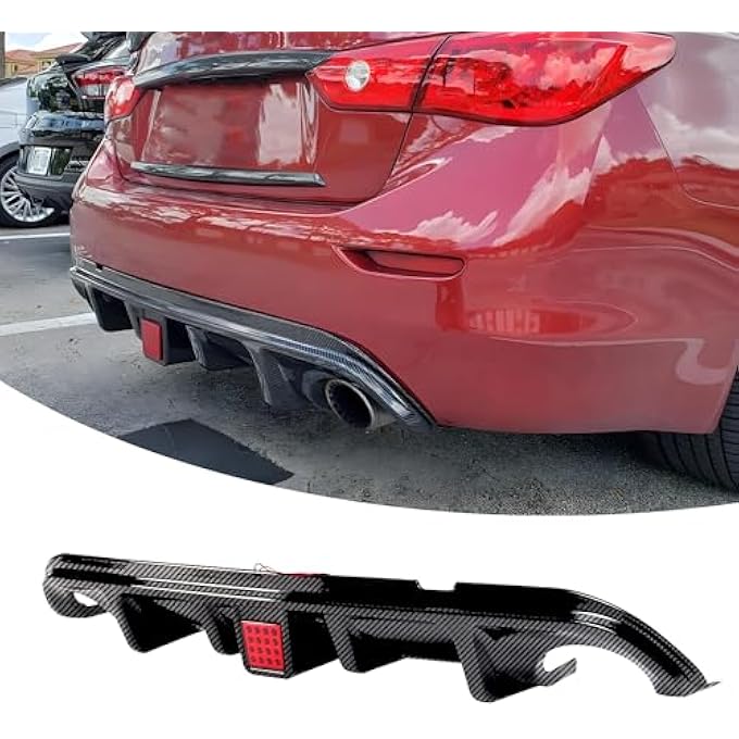 NeespoC Rear Diffuser with Light Fit for Infiniti Q50 2014 2015 2016 2017, Add-on Body Kit Rear Bumper Lower Lip Splitter Exterior Accessories (Carbon Fiber Style) - Image 1