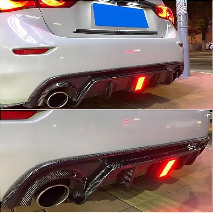 NeespoC Rear Diffuser with Light Fit for Infiniti Q50 2014 2015 2016 2017, Add-on Body Kit Rear Bumper Lower Lip Splitter Exterior Accessories (Carbon Fiber Style) - Image 5