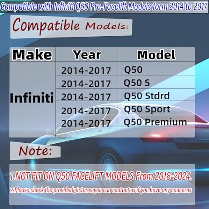 NeespoC Rear Diffuser with Light Fit for Infiniti Q50 2014 2015 2016 2017, Add-on Body Kit Rear Bumper Lower Lip Splitter Exterior Accessories (Carbon Fiber Style) - Image 2