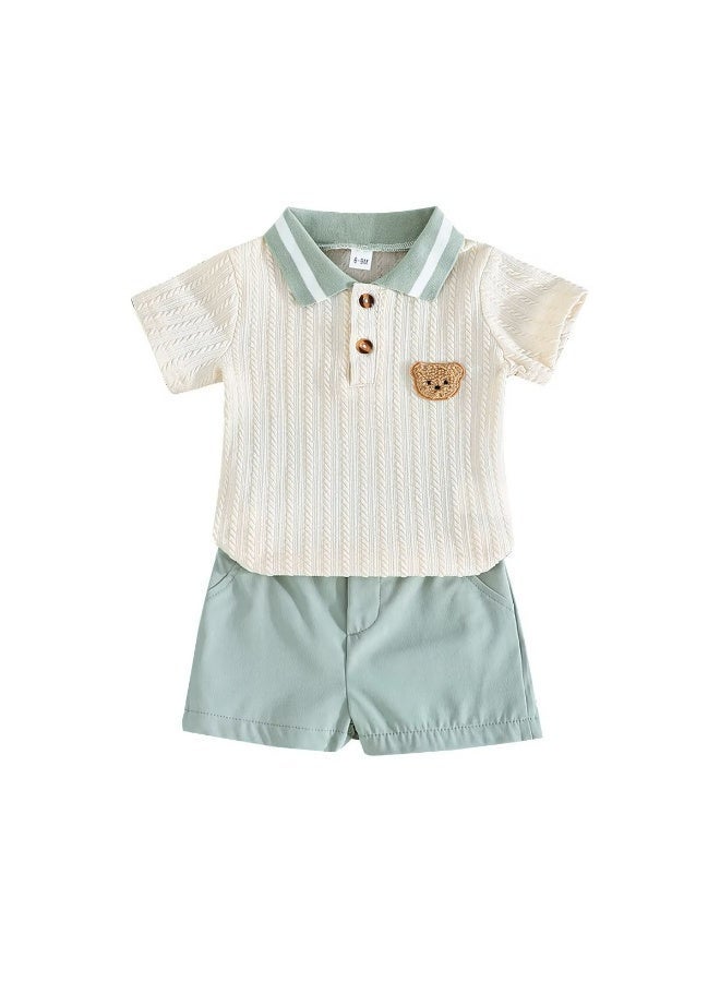 Smarties AE Toddler Boys 2-Piece Outfit Set (18–24 Months) – Cable Knit Polo Shirt with Teddy Patch & Elastic Waist Shorts – Soft Summer Clothing Set for Baby Boys - Image 3